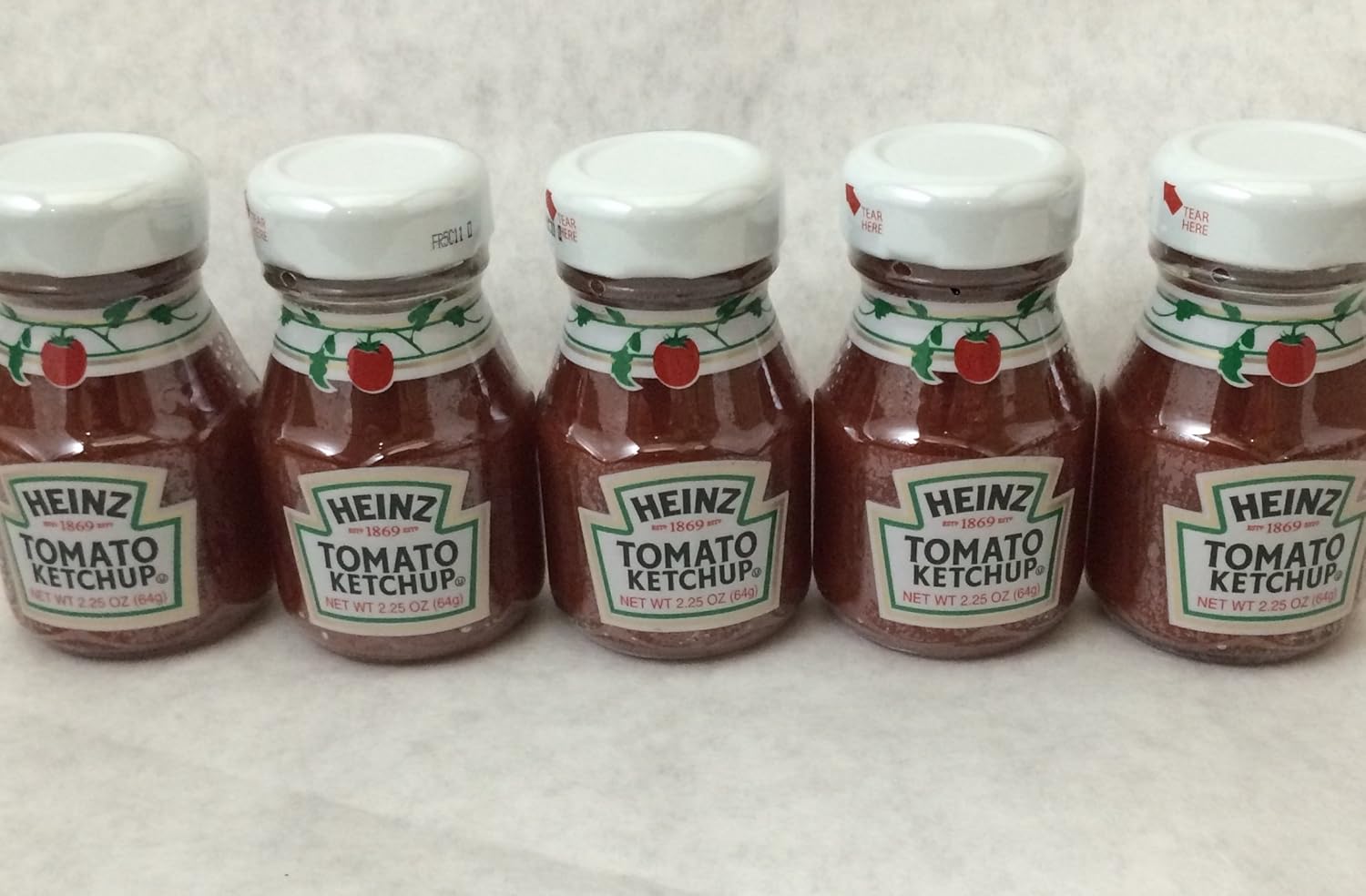 Heinz Tomato Ketchup Miniature Glass Bottles - 5 Pack of 2.25 oz Small Bottles