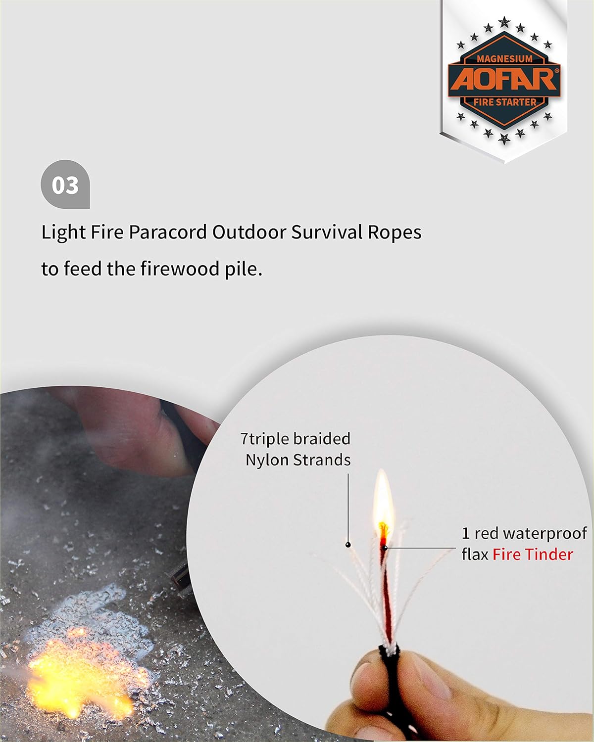 AOFAR 2-Pack Magnesium Fire Starter Kit - Waterproof Survival Fire Steel Rod with Paracord & Waxed Tinder for Camping, Hiking & Emergency