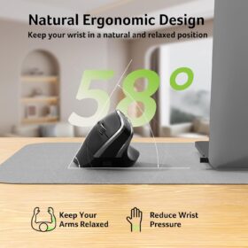 Acer ErgoLift Vertical Wireless Mouse - Rechargeable Ergonomic Mouse with 6 Buttons, 1600 DPI, 2.4GHz USB for Medium/Large Hands, Office & Home Use