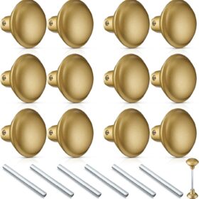 Saillong 6-Pack Vintage Gold Door Knob Set - Classic Electroplated Interior Door Handles with Spindle & Keys (2.2" Diameter)