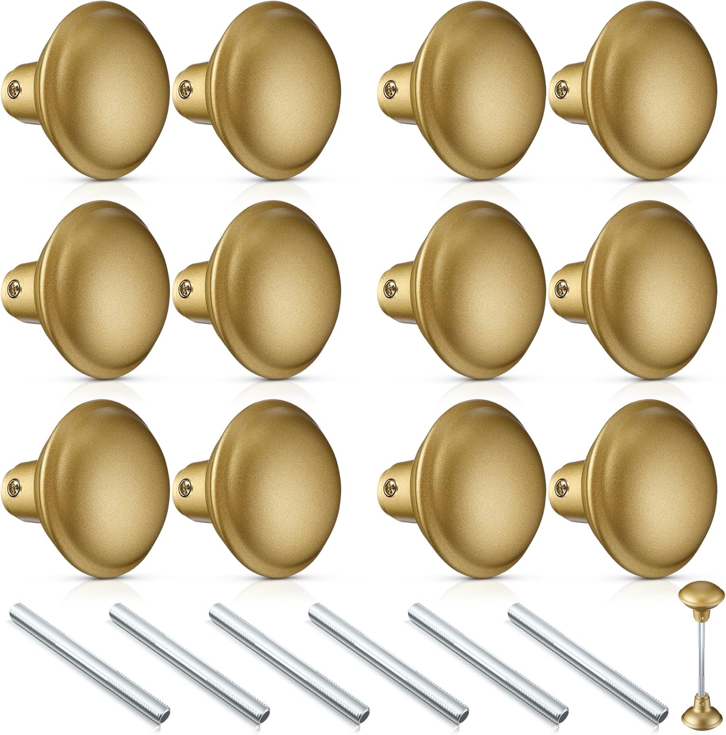 Saillong 6-Pack Vintage Gold Door Knob Set - Classic Electroplated Interior Door Handles with Spindle & Keys (2.2" Diameter)