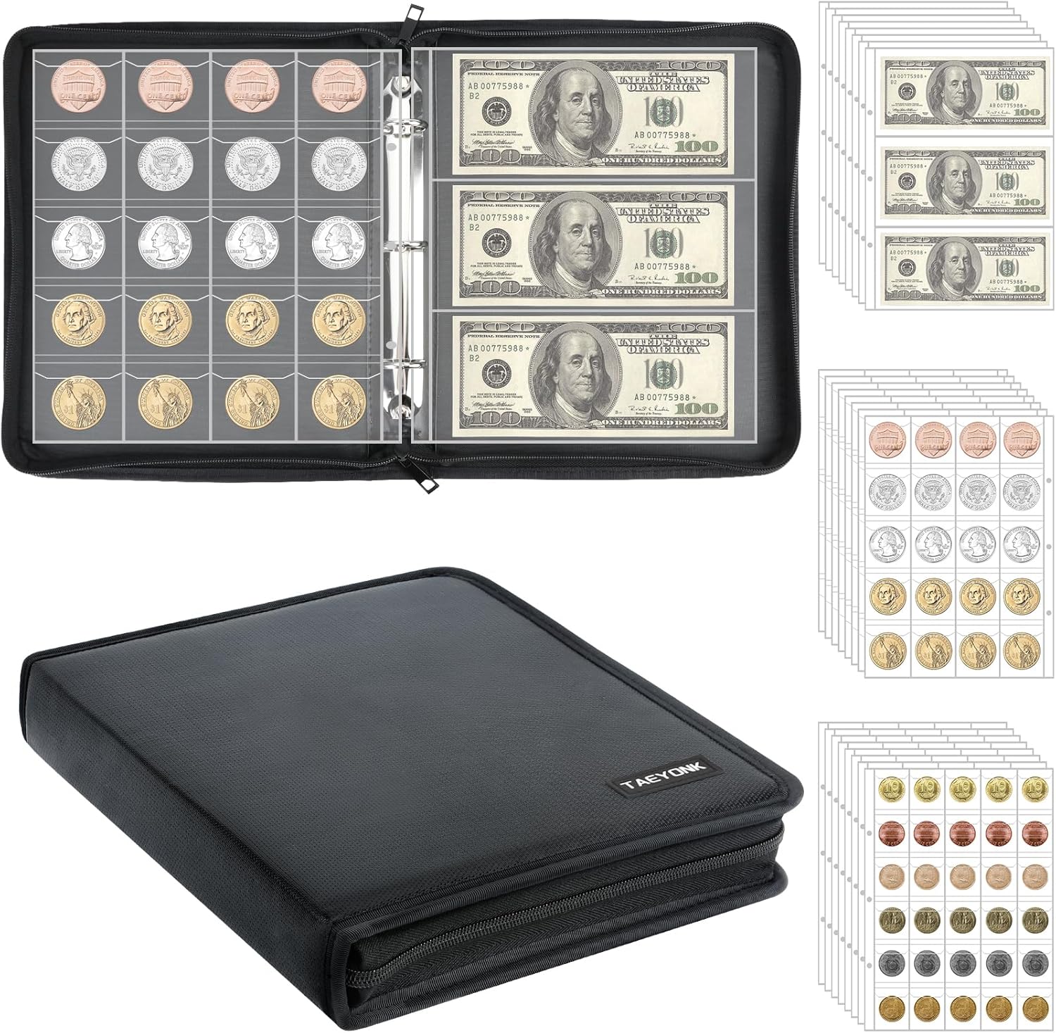 Premium Fireproof Coin Collection Album - 520 Pocket Coin Binder with 36 Bill Sleeves for Numismatists | Acid-Free Storage for Pennies, Quarters, Dollars & Currency