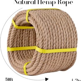Natural Jute Rope - 1/2 Inch x 50 Ft Heavy Duty Twine for Crafts, Gardening, Home Decor & Cat Scratchers