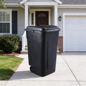 50-Gallon Heavy-Duty Wheeled Trash Can with Secure Snap-Fit Lid & Ergonomic Handle - Weather-Resistant Outdoor Waste Bin for Garage, Yard, Patio & Garden, Black