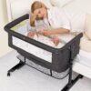 3-in-1 Baby Bassinet Bedside Sleeper – Portable Crib with Wheels, Rocking Mode, Breathable Mesh & Storage Basket – Easy Fold & Travel – Dark Gray