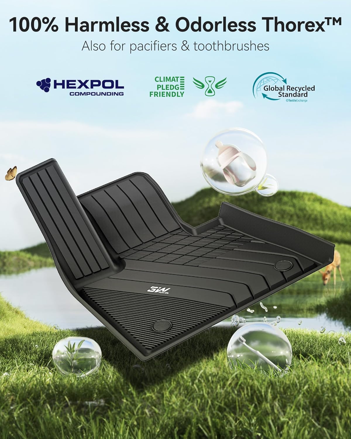 3W Custom Fit Floor Mats & Cargo Liner for BMW X5 2019-2026 (40i/45e/50e/50i/M/M50i/M60i) - TPE All-Weather Heavy Duty Protection Set (5 Passenger Only)