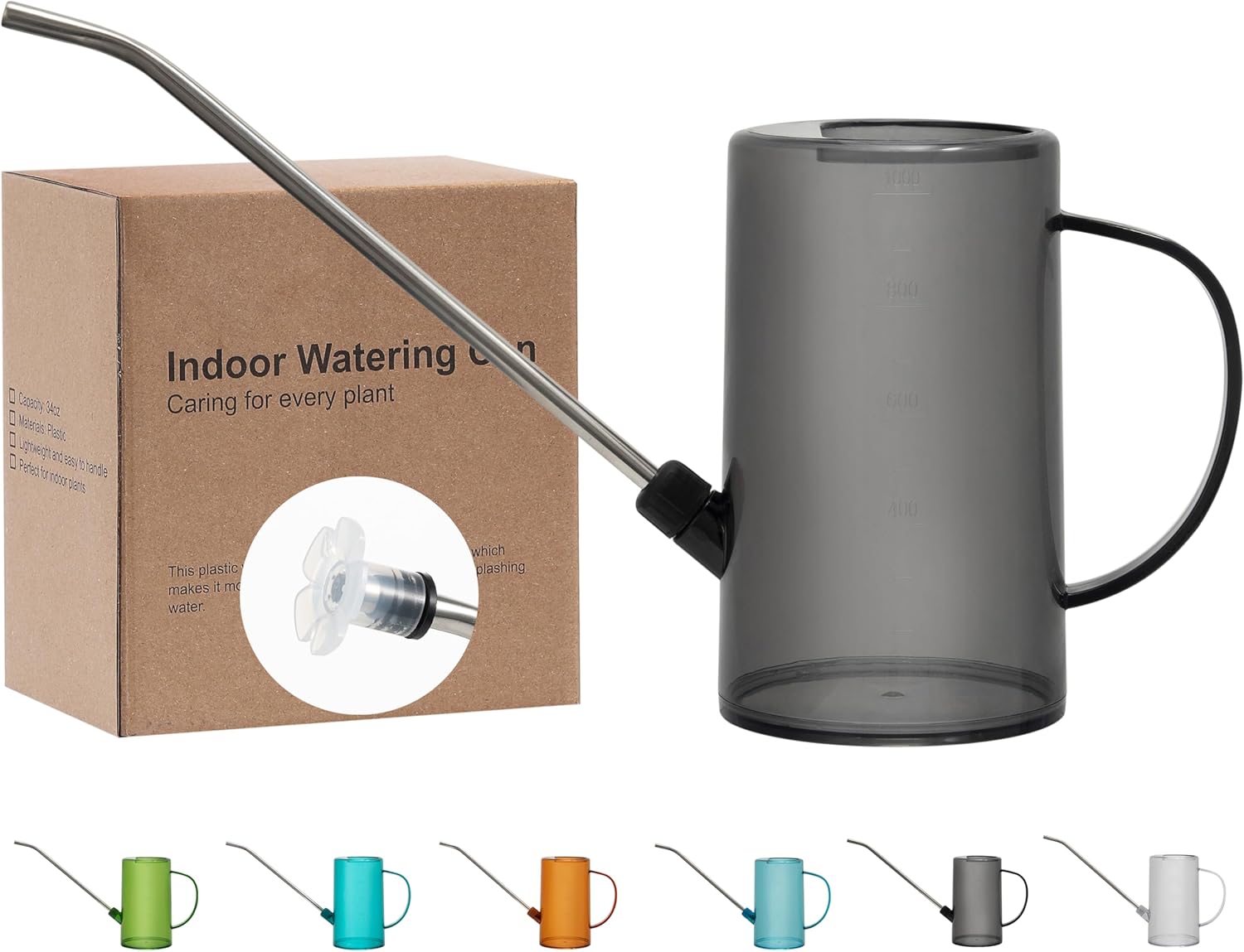 Compact Indoor Watering Can with Long Spout & Sprinkler Head - 34oz Capacity for House Plants