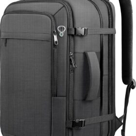 Sirmaeed Extra Large 40L-50L Expandable Travel Backpack – TSA Approved Carry On with Wet Dry Pocket, Fits 17.3 Inch Laptop, Water Resistant Flight Bag for Men & Women (Black)