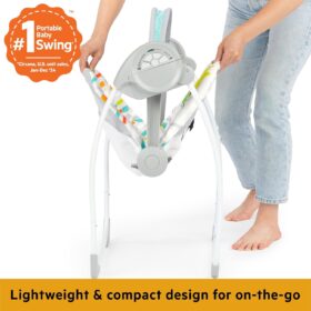 Bright Starts Playful Paradise Portable Baby Swing with Music, Vibrating Seat, and Compact Fold, Unisex