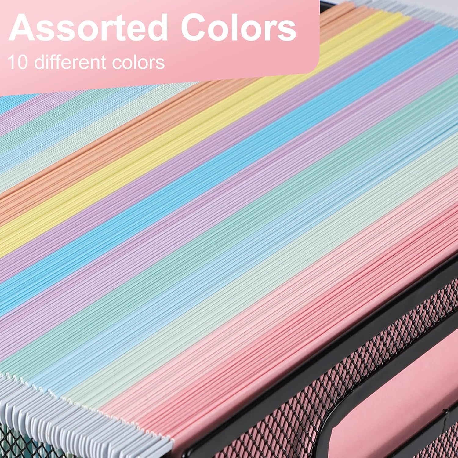 Premium Hanging File Folders - 50 Pack Letter Size with 1/5-Cut Tabs & Labels, 10-Color Coding System for Home & Office Organization
