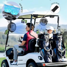 2-Pack Magnetic Golf Cart Fan with 12000mAh Rechargeable Battery, Portable Cooling Fan with Carrying Case, 3-Speed Settings, Strong Magnetic Base for EZGO Club Car Yamaha