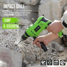 GALAX PRO 7A 850W 2-in-1 Hammer Drill - Variable Speed 0-3000 RPM, 13mm Metal Chuck, 360° Auxiliary Handle, 13 Pc Bit Set for Concrete, Metal & Wood