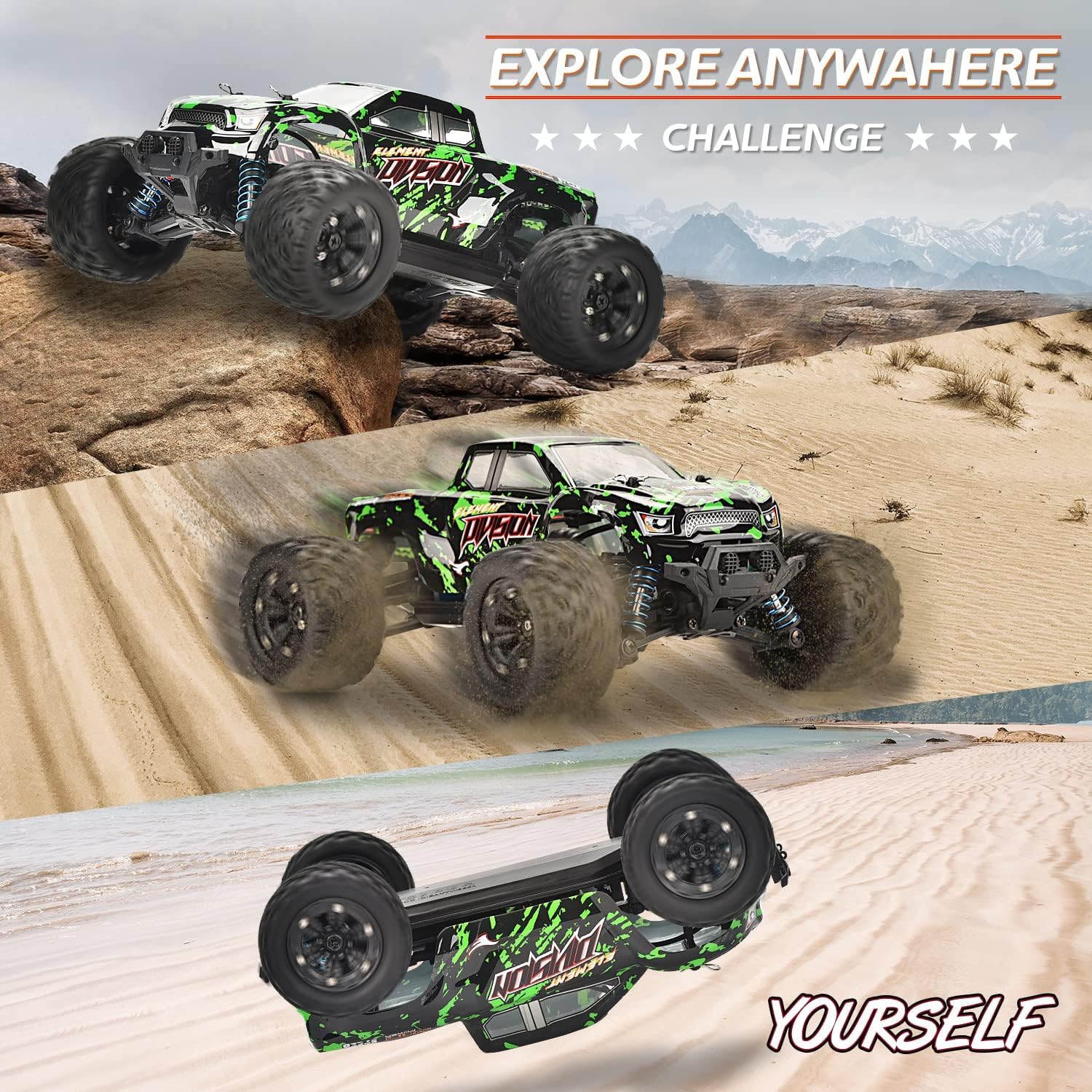 TENSSENX 1:18 Scale RC Monster Truck - 40KPH 4WD High Speed Off Road Remote Control Car with 2 Rechargeable Batteries, 2.4GHz Remote Control Vehicle for Kids & Adults
