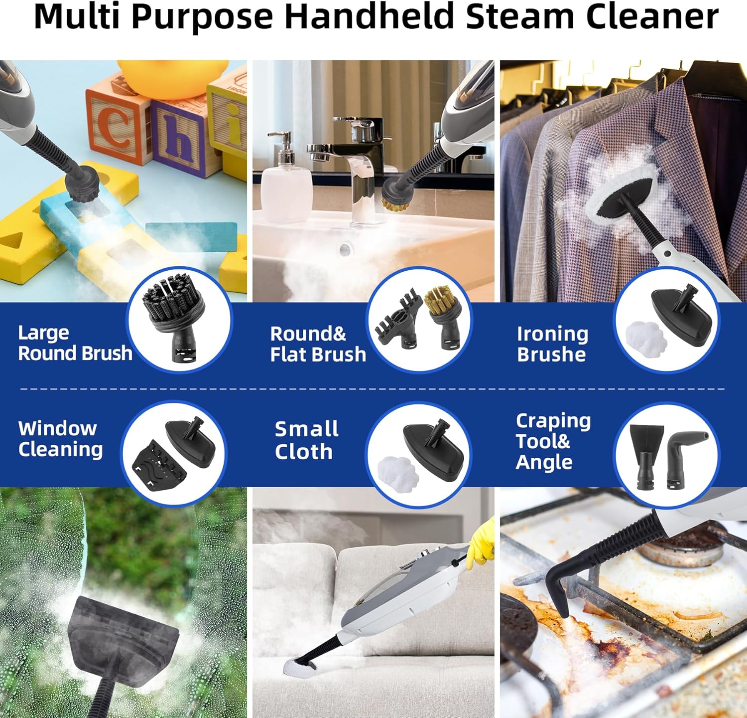 GorFanty 10-in-1 Multi-Purpose Steam Mop - Fast Heat Handheld Floor Steamer for Hardwood, Tile, Laminate & Carpet with 11 Accessories