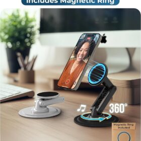 COOPER Mag360 Desktop MagSafe Stand - 360° Rotating Adjustable Phone Holder with Metal Ring for iPhone 17/16/15/14/13/12 (Black)