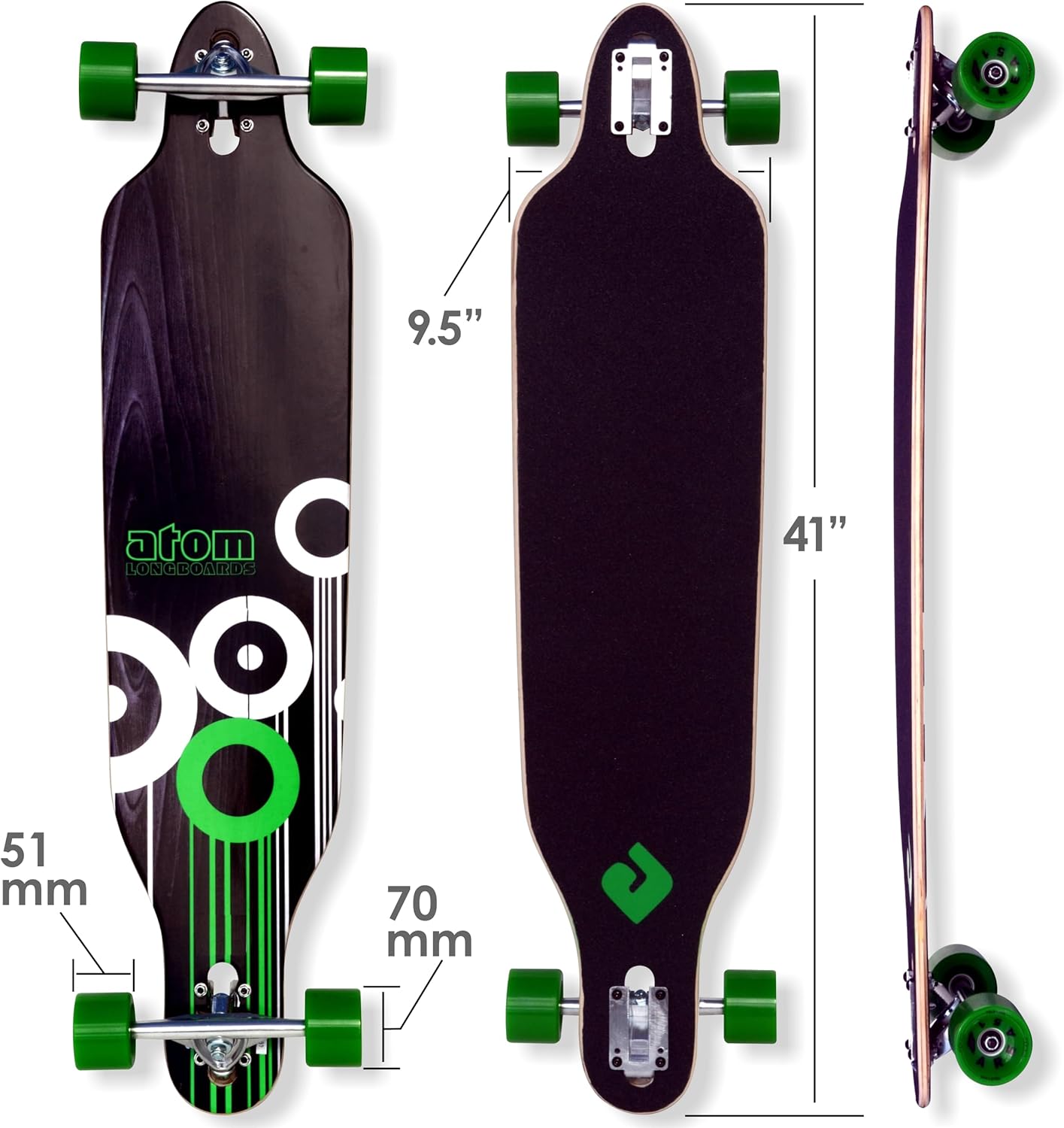 Atom Drop Through 41-Inch Longboard Skateboard – Maple Laminate Deck, Reverse King Pin Trucks, Low-Riding Design for Downhill Carving & Commuting