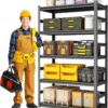 BIOSP 72" Heavy Duty 5-Tier Adjustable Metal Garage Shelving Unit - 385 lbs Capacity, Steel Storage Shelf for Warehouse, Basement, Workshop (72"H x 47"W x 18"D, Black)