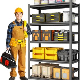 BIOSP 72" Heavy Duty 5-Tier Adjustable Metal Garage Shelving Unit - 385 lbs Capacity, Steel Storage Shelf for Warehouse, Basement, Workshop (72"H x 47"W x 18"D, Black)