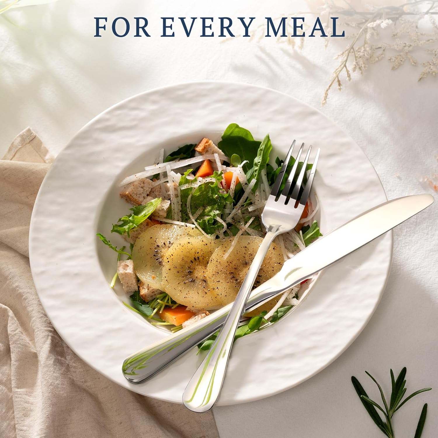 Astercook 48-Piece Stainless Steel Flatware Set with Steak Knives - Food-Grade Mirror Polished Cutlery for 8, Silverware Utensils for Home Kitchen Restaurant