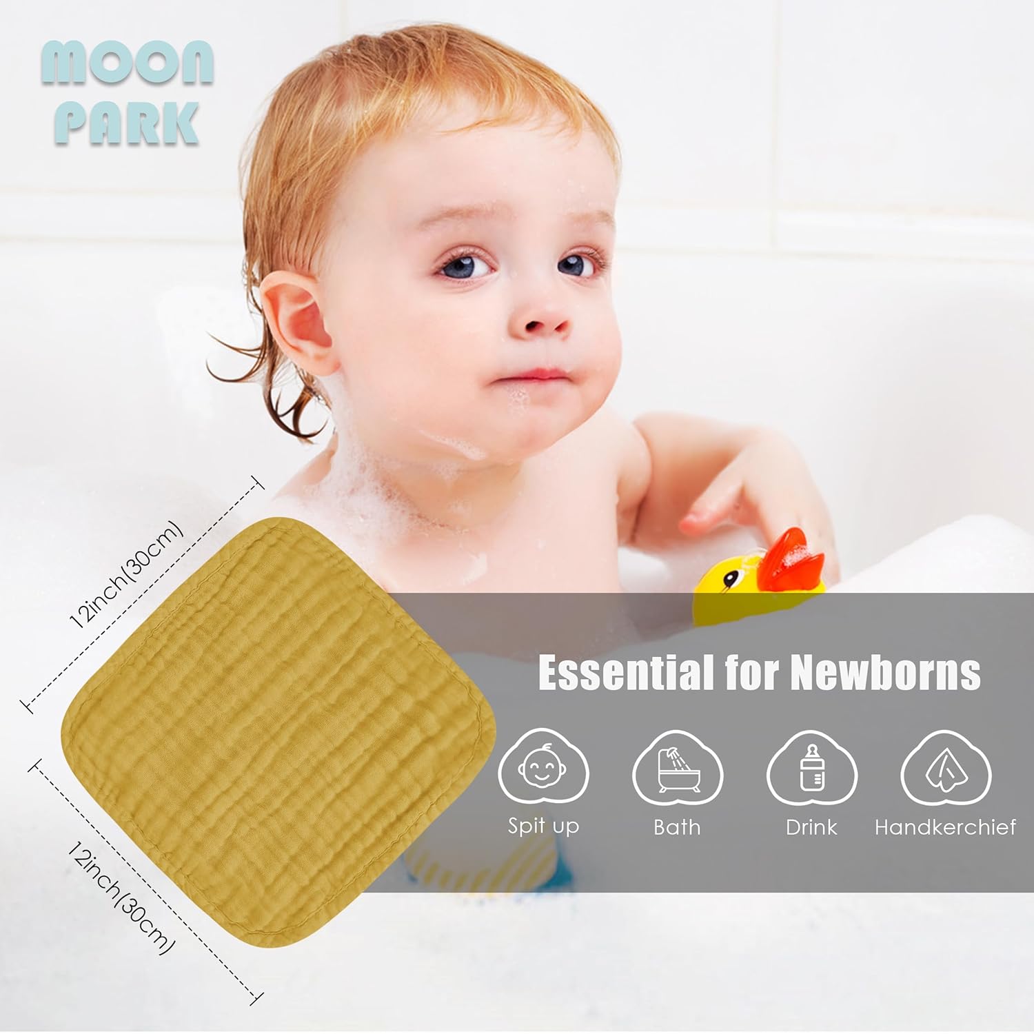 MOON PARK Premium Muslin Baby Washcloths - 12 Pack 12x12 Inch Cotton Burp Cloths Set for Newborns, Infants & Toddlers - Soft Multi-Use Washcloths (Brown/Honey/Bean Paste)