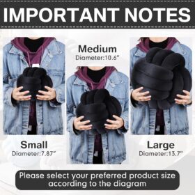 Namalu Soft Knot Pillow Set - 2 Pack Handmade Plush Ball Throw Pillows for Sofa, Bed & Home Decor (7.87 in, Black)