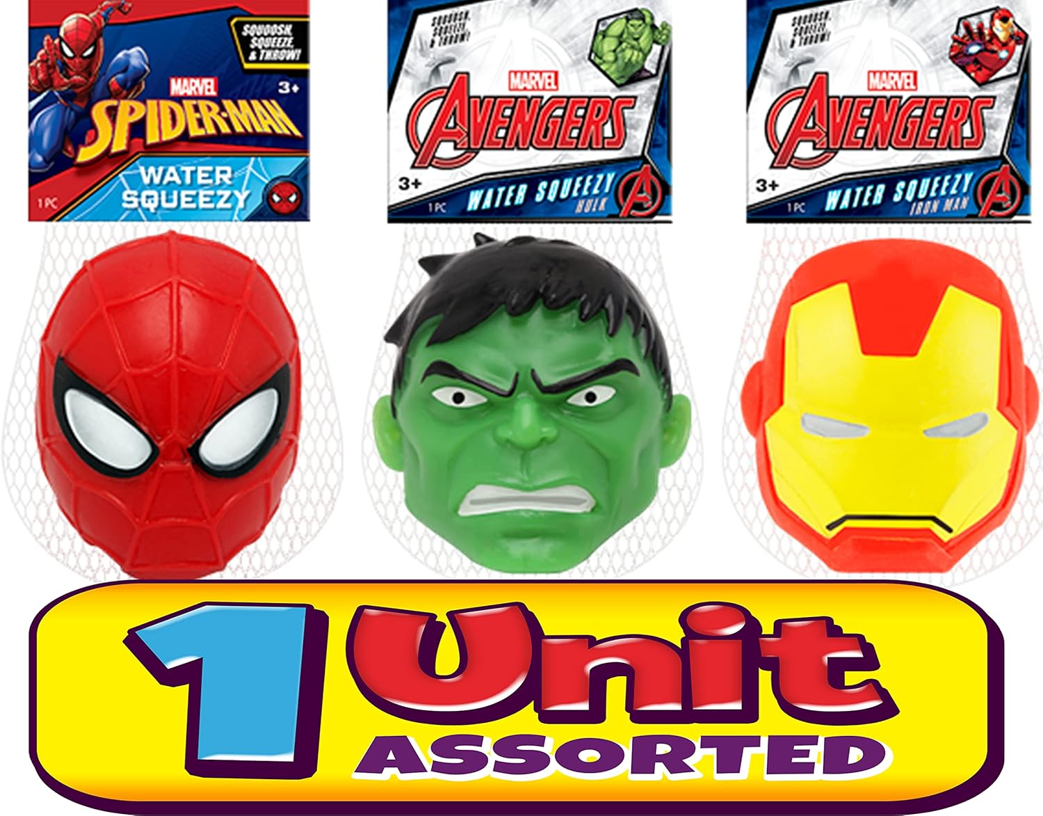 JA-RU Marvel Avengers Superhero Stretchy Squishy Stress Ball - Hulk, Spider-Man & Iron Man Fidget Toy for Kids & Adults (1 Ball, Random)