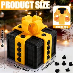 Brain Teaser Puzzle Gift Box - 3.14in 3D Printed Secret Compartment Box with 20 Screws, Surprise Storage Container for Jewelry Cash Gifts, Novelty Party Favor Present (Black Gold)