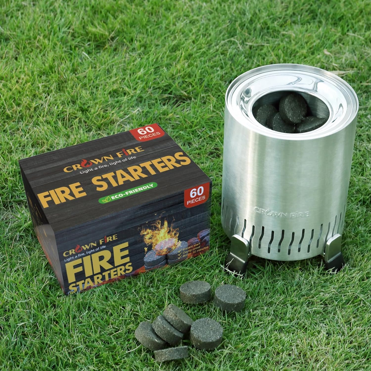 CROWN FIRE 60-Pack Fire Starters - Waterproof Instant BBQ & Campfire Ignition Cubes for Solo Stove, Grill, Fireplace & Outdoor Cooking