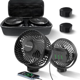 2-Pack Magnetic Golf Cart Fan - 12000mAh Rechargeable Portable Fan with Magnetic Base, 360° Rotation & LED Light for EZGO Club Car Yamaha, Cruise Ships - Includes Carrying Case