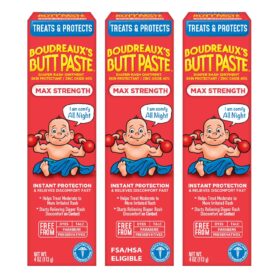 Boudreaux's Butt Paste Maximum Strength Diaper Rash Cream - 40% Zinc Oxide Ointment for Babies, 4 oz Tubes (3-Pack)