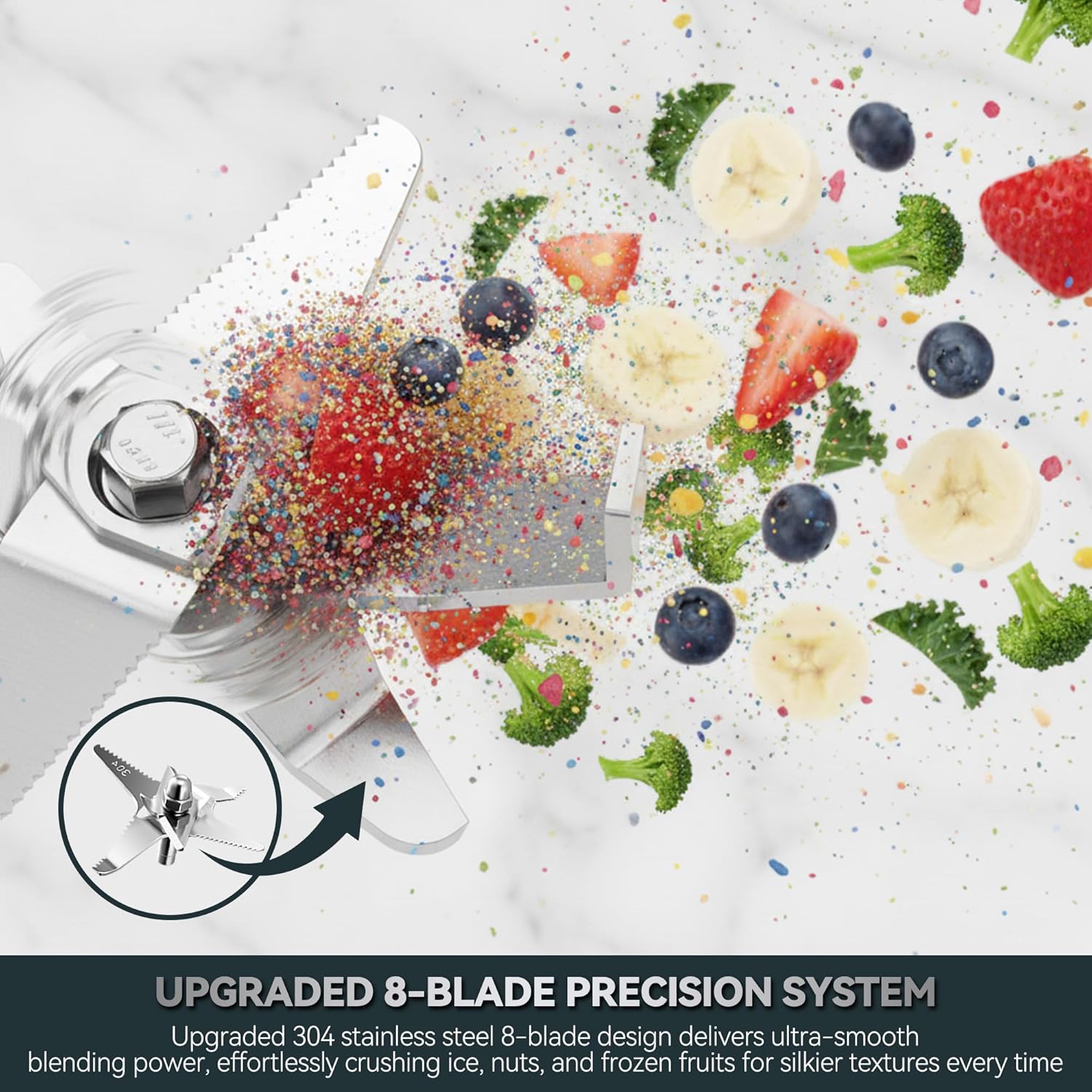 Professional Stainless Steel Blender 1500W – Glass Jar with Heating Function, 14 Preset Programs, 9 Speeds for Smoothies, Soups & Nut Milk