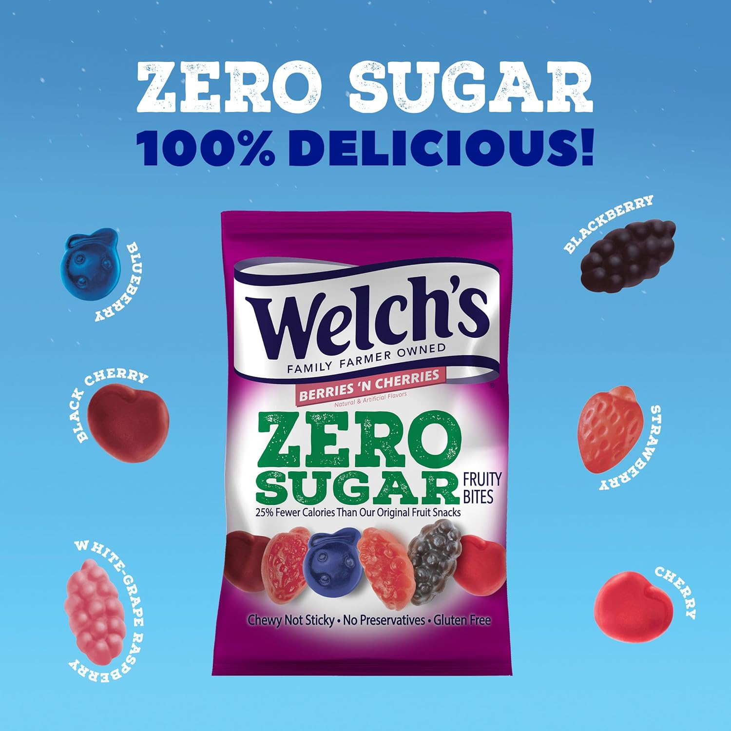 Welch's Zero Sugar Fruity Bites - Mixed Fruit & Berries 'N Cherries Flavor, 3 oz Pack (2 Count)