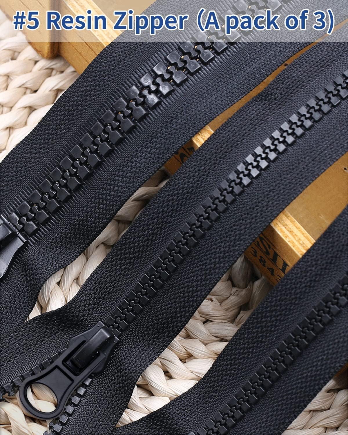 Wavebeexs 3-Pack 28-Inch #5 Black Plastic Jacket Zippers - Heavy Duty Coat Replacement Zippers for Down Jackets, Parkas, Sweatshirts & More