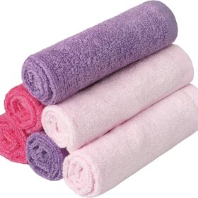 6 Pack Baby Girl Washcloths - Ultra Soft Bamboo Cotton Blend Newborn Washcloths, 10x10 Inches, Sensitive Skin Safe, Pastel Pink Purple Rose Colors, Multipurpose Baby Towels