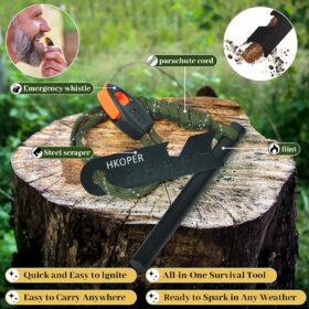 Premium Ferro Rod Fire Starter Kit - 4-Inch Flint Steel Survival Tool with Multi-Tool Scraper, Paracord & Whistle for Camping, Hiking & Emergency Preparedness