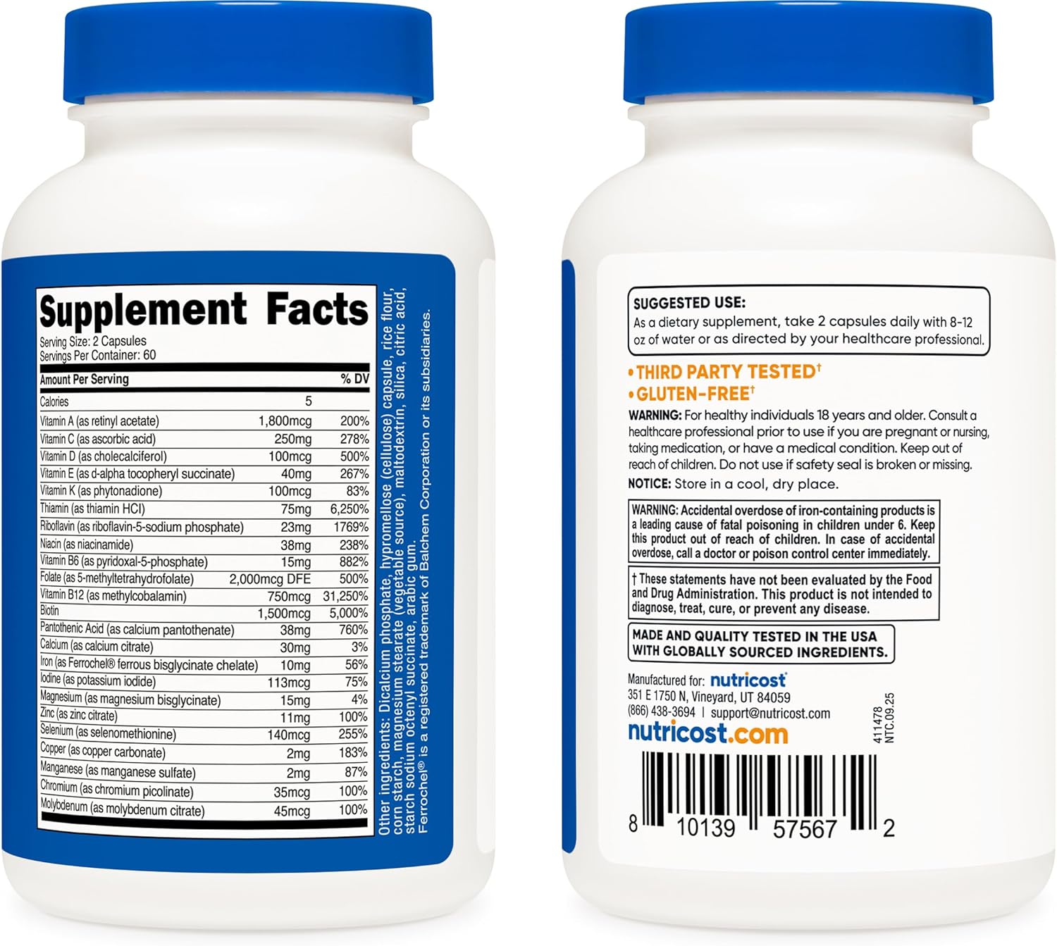 Nutricost Methylated Multivitamin - 23 Essential Vitamins & Minerals, 120 Capsules, 60 Servings, Gluten-Free