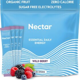 Nectar Energy Booster - Organic Caffeine, B12 & Electrolyte Powder - Sugar-Free Zero Calorie Energy Drink Alternative - Hydration Supplement with Berry Flavor - 30 Packets