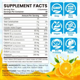 NATISLAND Electrolyte Gummies - 60 Chews | Potassium, Magnesium, Calcium, Sodium | Orange Flavor for Runners, Athletes, Kids & Adults - Vegan & Gluten-Free Hydration Supplement