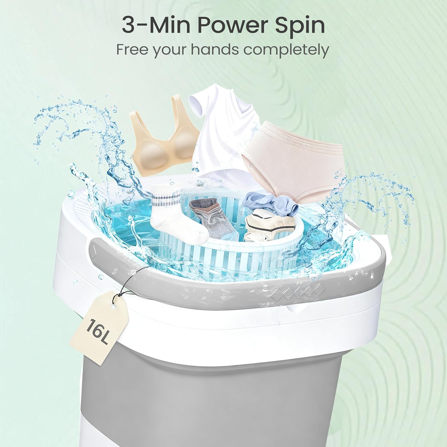 Foldable Portable Washing Machine - 16L Mini Compact Washer with Blue Light Technology, 3 Cleaning Modes, Ideal for Baby Clothes, Delicates, Travel & Small Apartments (Gray)