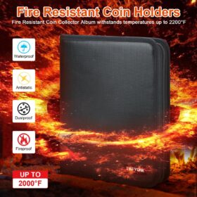 Premium Fireproof Coin Collection Album - 520 Pocket Coin Binder with 36 Bill Sleeves for Numismatists | Acid-Free Storage for Pennies, Quarters, Dollars & Currency