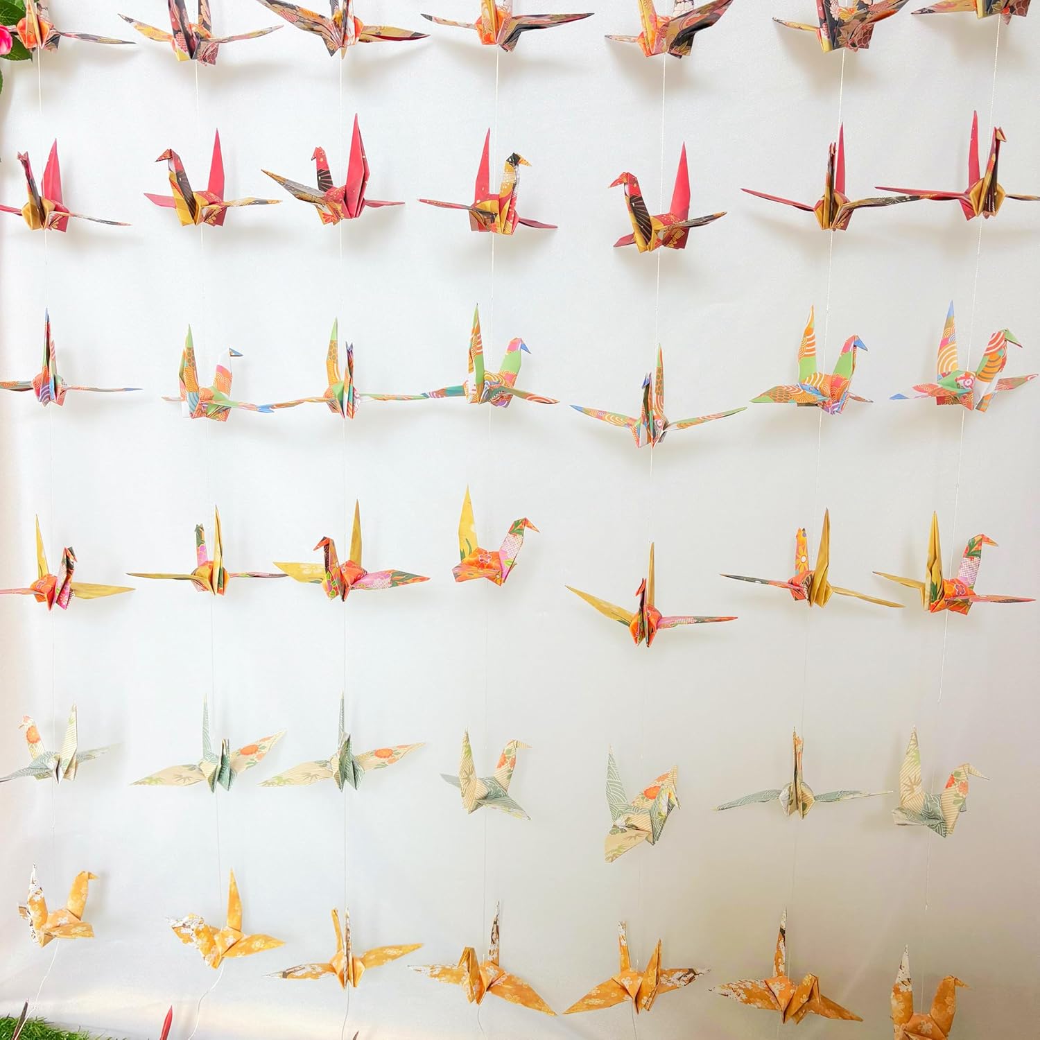 Japanese Washi Paper Crane Hanging Garland - 5.3ft 4-Strings Handmade Origami Birds for Wedding Baby Shower Birthday Party Decorations