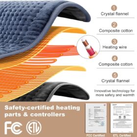VAAGHANM Extra Large Electric Heating Pad - 33x17" Soft Flannel Heat Wrap for Back, Shoulder, Neck, Knee & Arms with 6 Heat Settings & Auto Shut-Off Timer