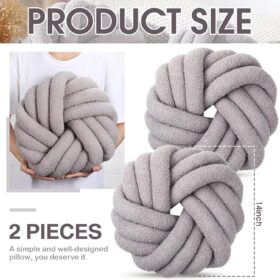 Marsui 2-Pack Knot Ball Pillows - 14" Plush Decorative Throw Pillows Soft Handmade Cushions for Couch Bedroom Living Room (Light Gray)