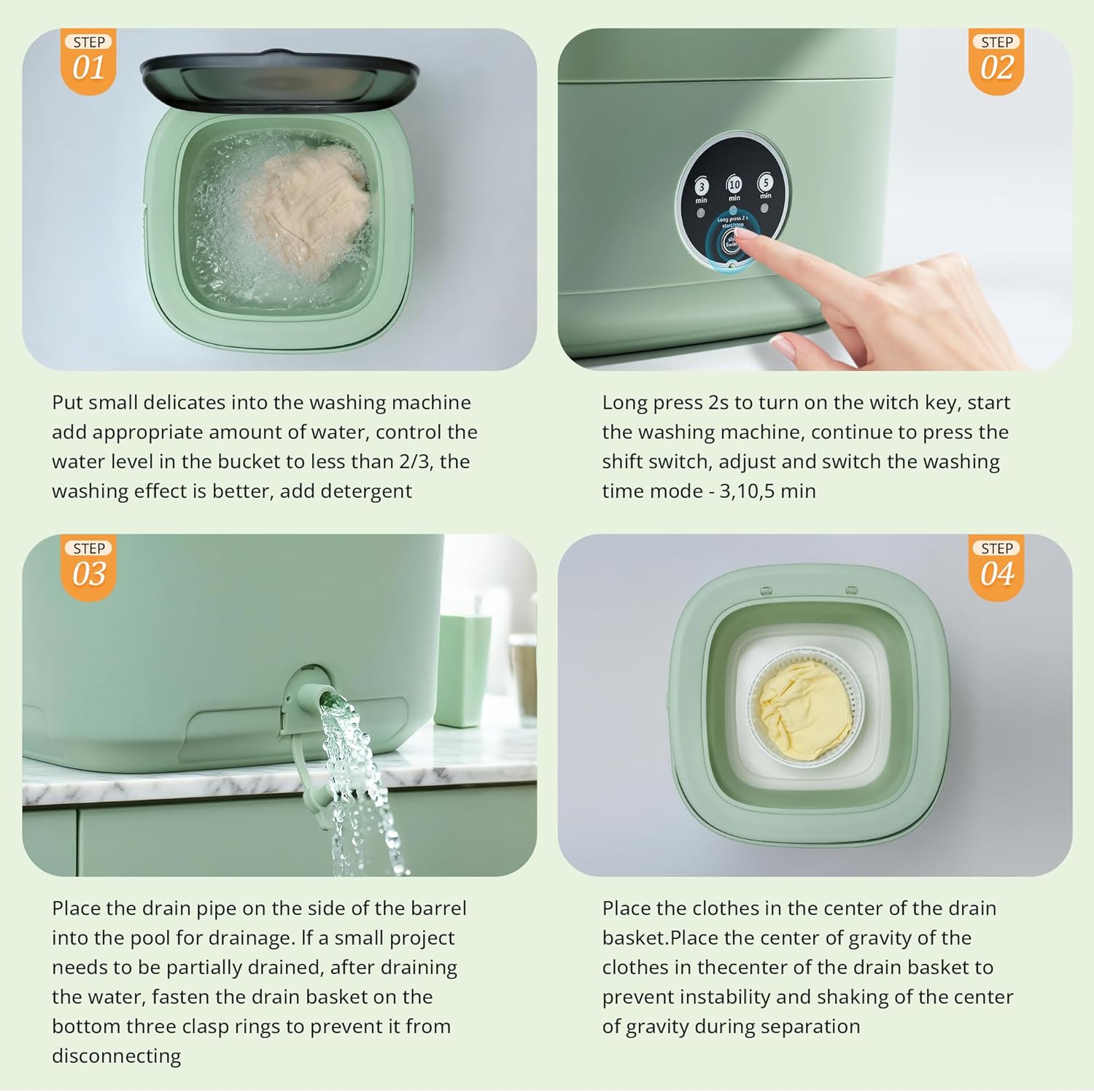 Welsteepse 16L Foldable Portable Mini Washing Machine - Compact Semi-Automatic Washer for Apartments, Dorms, RV & Travel, 3 Timer Modes with Blue Light Cleaning