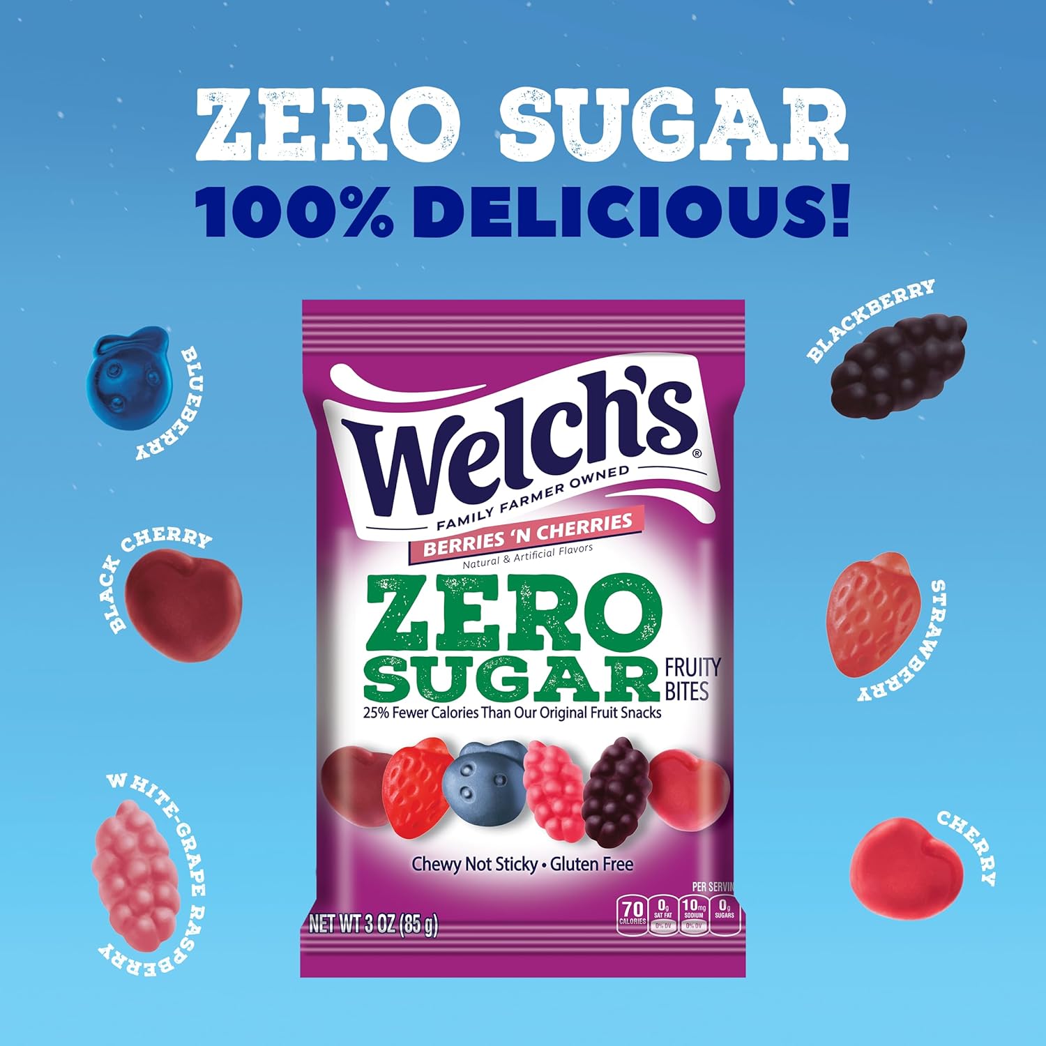 Welch's Zero Sugar Fruity Bites - Mixed Fruit & Berries 'N Cherries Flavor, 3 oz Pack (2 Count)