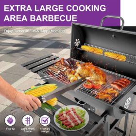 Premium Barrel Charcoal Grill with Thermometer & Foldable Side Table - 565 sq in Large Cooking Space for Backyard BBQ, Picnic & Outdoor Cookouts
