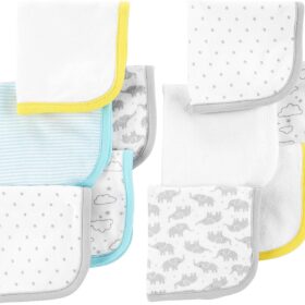 Carter's 10-Pack Baby Washcloths - Soft Knit Binding, Gender Neutral Prints for Infants