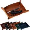 Northwind Personalized Leather Valet Tray – Handcrafted in USA, Custom Monogram Full Grain Leather Catchall Tray for Desk, Nightstand & Dresser, Groomsmen Gift