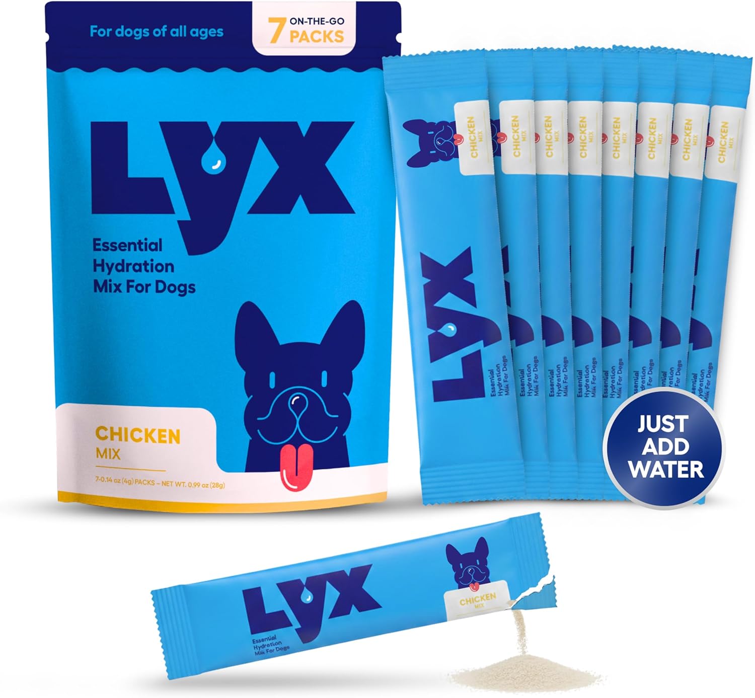 LYX Essential Hydration for Dogs – Electrolyte & Nutrient Water Additive for Active & Senior Dogs – Supports Hydration, Recovery & Wellness – Chicken Flavor – 7 Travel-Friendly Packets