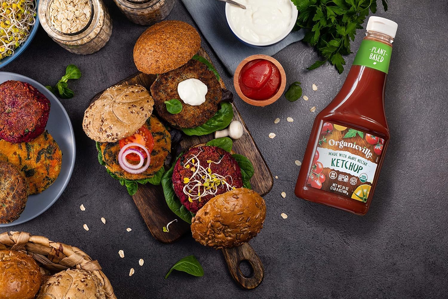 Organicville Organic Ketchup - Agave Sweetened, Gluten-Free, Vegan, USDA Organic Tomato Ketchup, Squeeze Bottle, 24 oz (4-Pack)